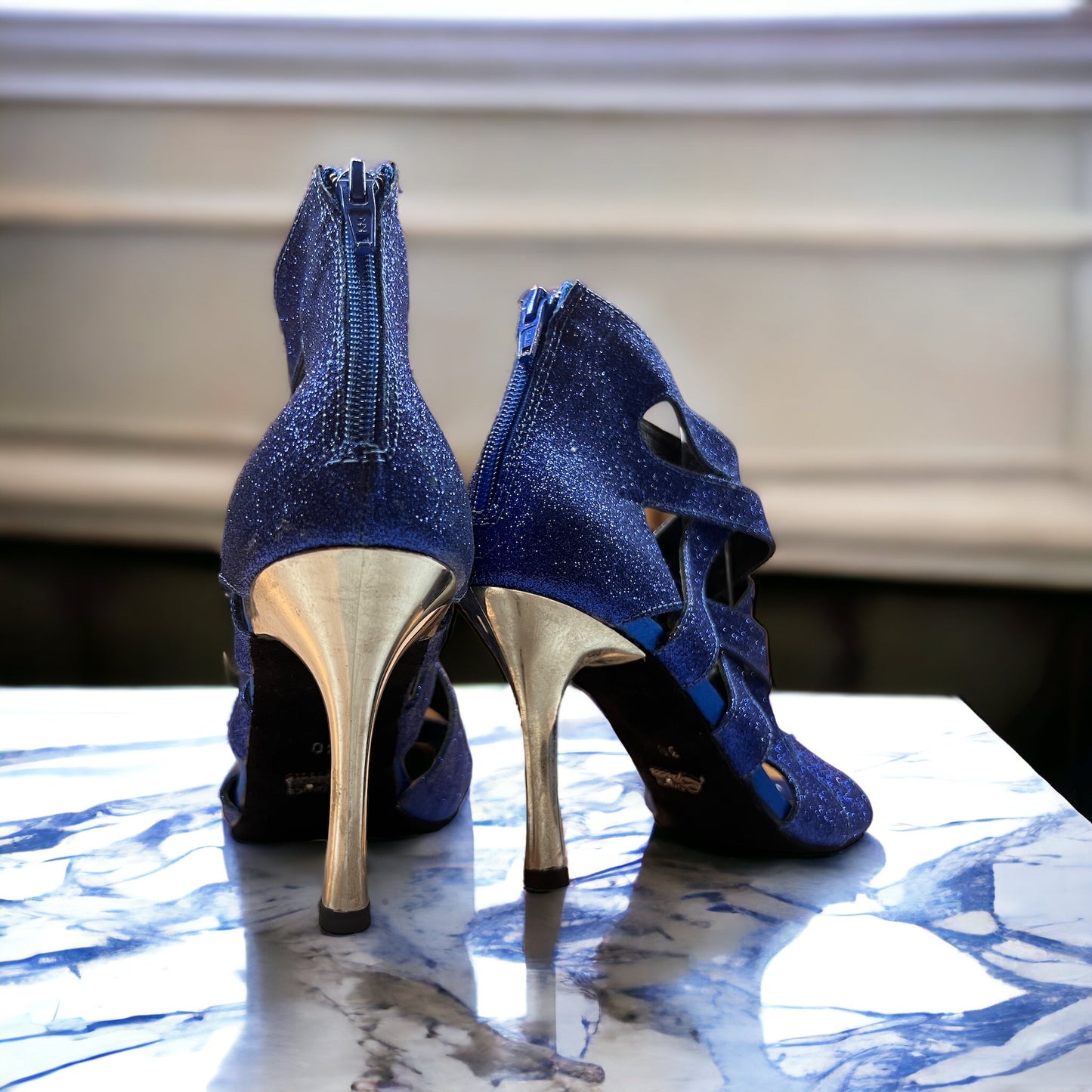 Shaula Blue Glitter Spiral 3.5" Heel