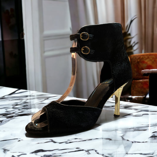 Atria Black 3.5" Gold Heel