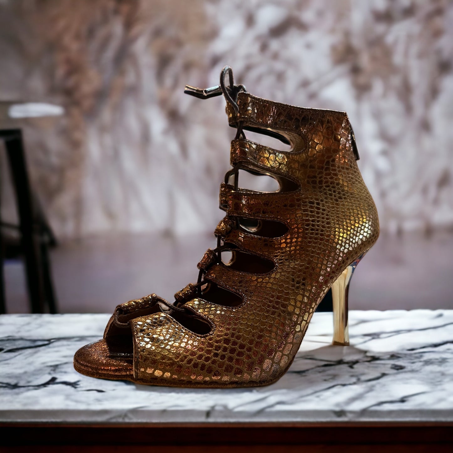 Electra Copper Snakeskin 3.5" Gold Heel