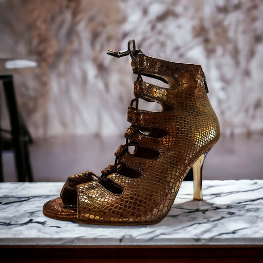 Electra Copper Snakeskin 4" Gold Heel