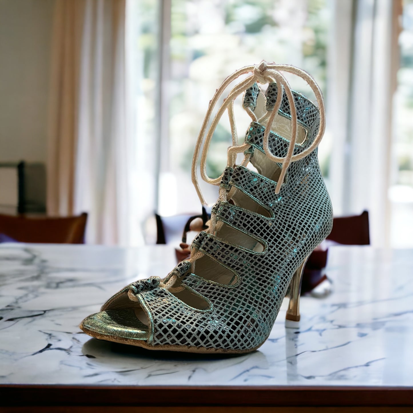 Electra Turquoise Snakeskin 3.5" Gold Heel