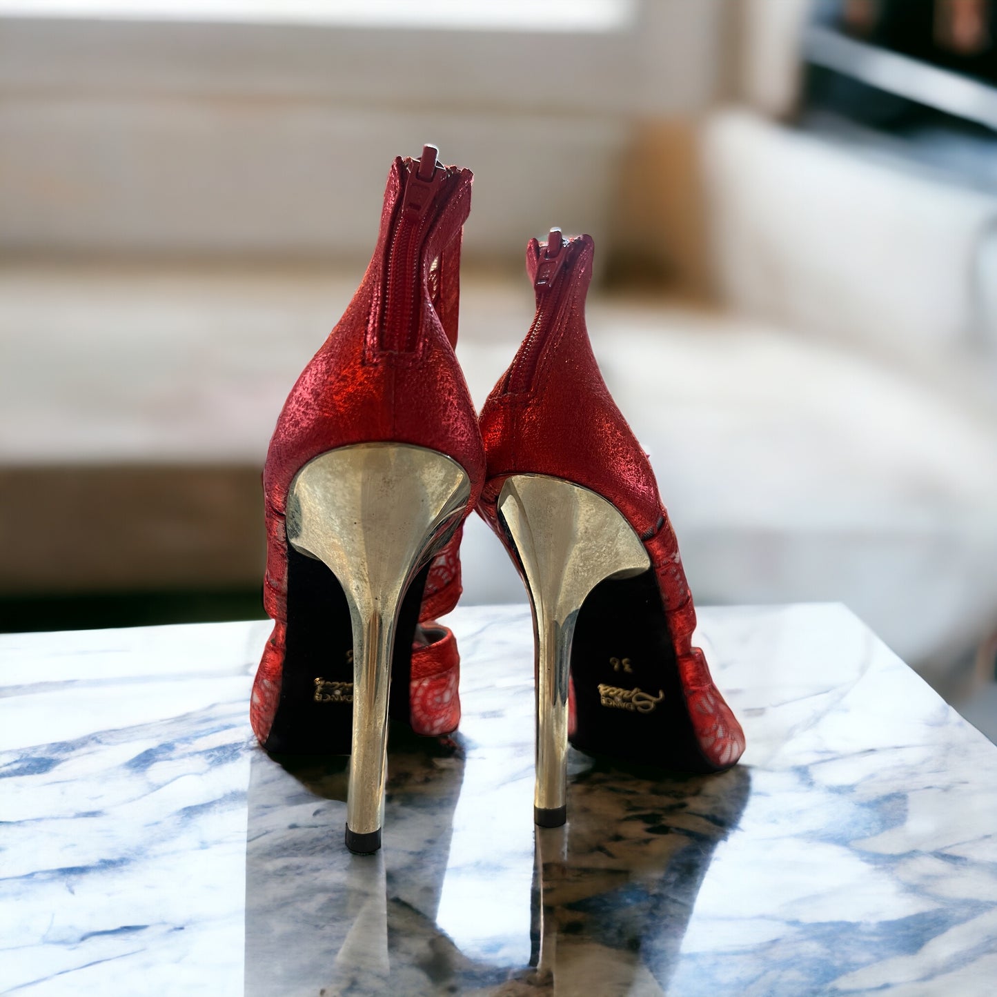 Lyra Red Lace 4" Gold Heel